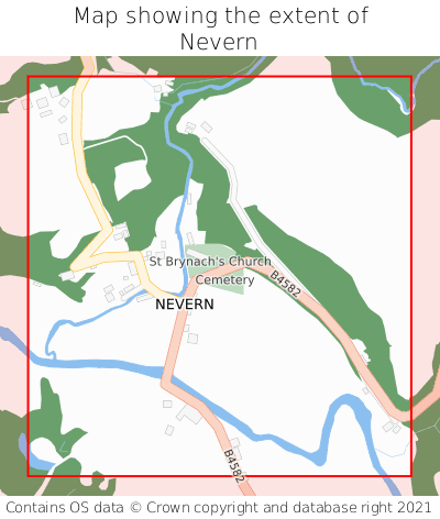 Map showing extent of Nevern as bounding box