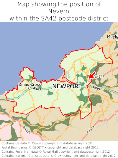 Map showing location of Nevern within SA42