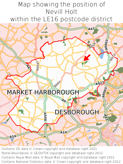 Map showing location of Nevill Holt within LE16