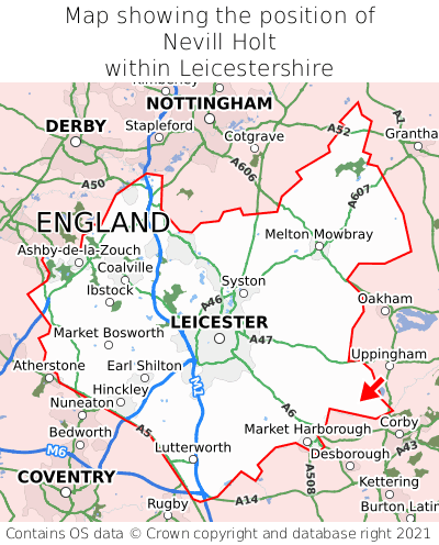 Map showing location of Nevill Holt within Leicestershire