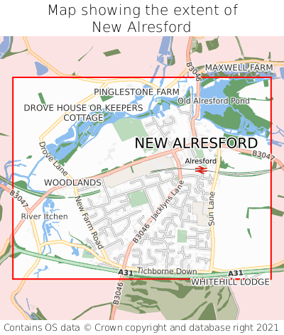 Map showing extent of New Alresford as bounding box