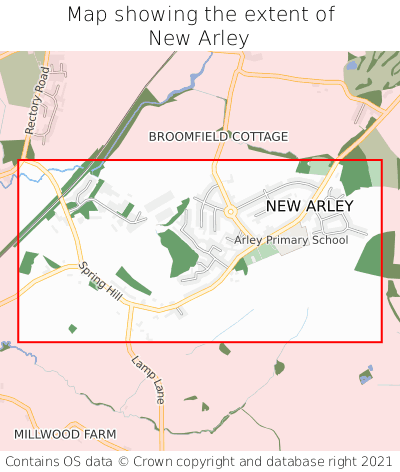 Map showing extent of New Arley as bounding box