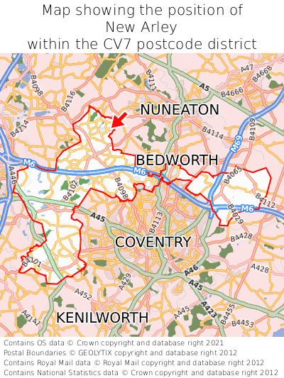 Map showing location of New Arley within CV7