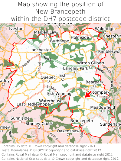 Map showing location of New Brancepeth within DH7