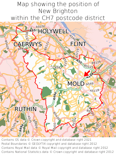 Map showing location of New Brighton within CH7