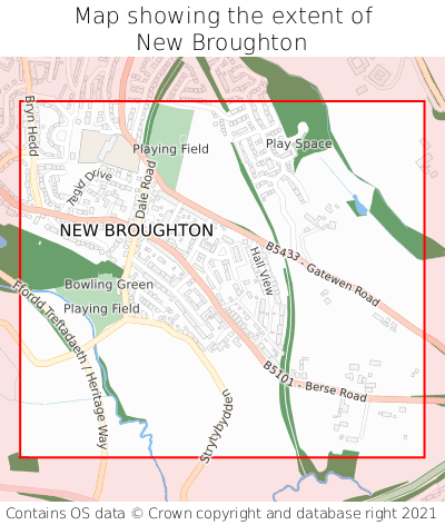 Map showing extent of New Broughton as bounding box