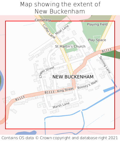 Map showing extent of New Buckenham as bounding box