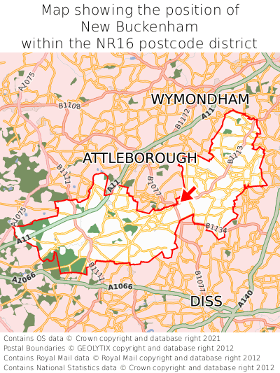 Map showing location of New Buckenham within NR16