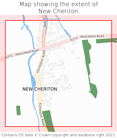 Map showing extent of New Cheriton as bounding box