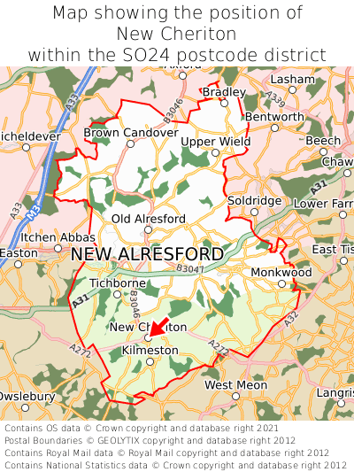 Map showing location of New Cheriton within SO24