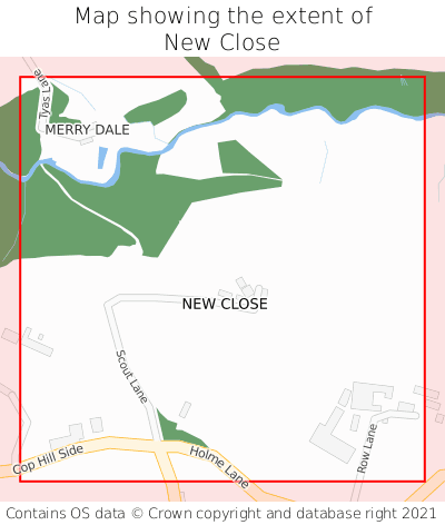 Map showing extent of New Close as bounding box
