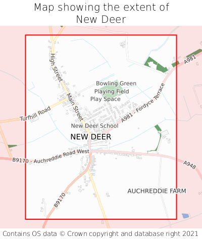 Map showing extent of New Deer as bounding box
