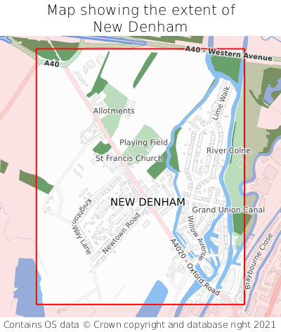 Map showing extent of New Denham as bounding box