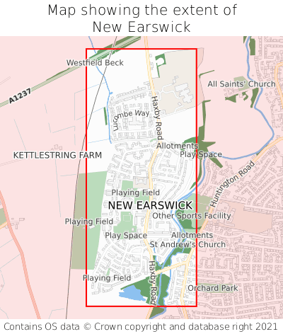 Map showing extent of New Earswick as bounding box