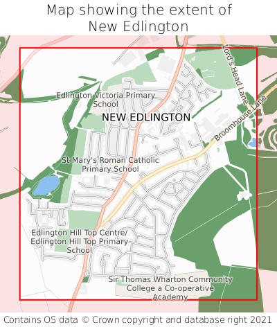 Map showing extent of New Edlington as bounding box