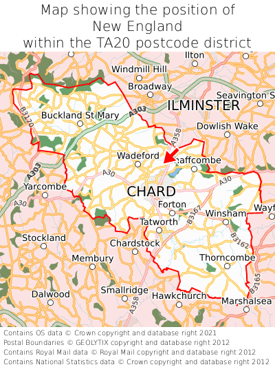 Map showing location of New England within TA20