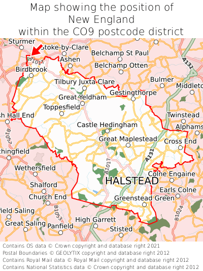 Map showing location of New England within CO9