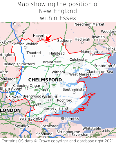 Map showing location of New England within Essex