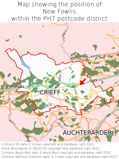 Map showing location of New Fowlis within PH7