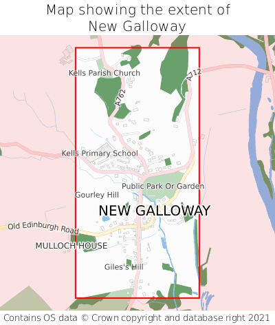 Map showing extent of New Galloway as bounding box