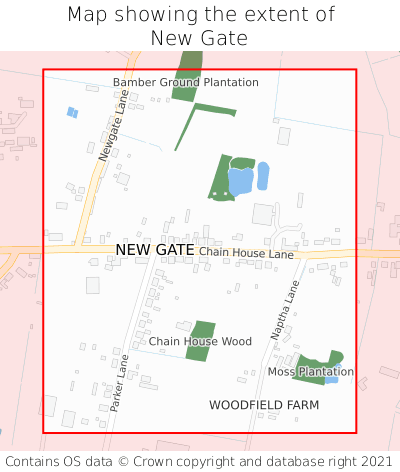 Map showing extent of New Gate as bounding box