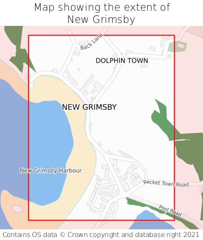 Map showing extent of New Grimsby as bounding box