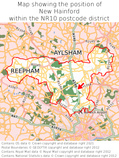Map showing location of New Hainford within NR10