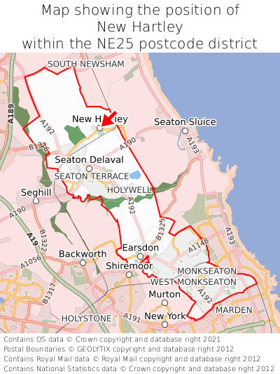 Map showing location of New Hartley within NE25