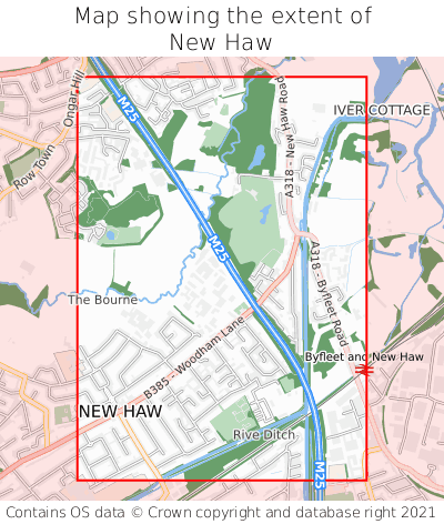Map showing extent of New Haw as bounding box