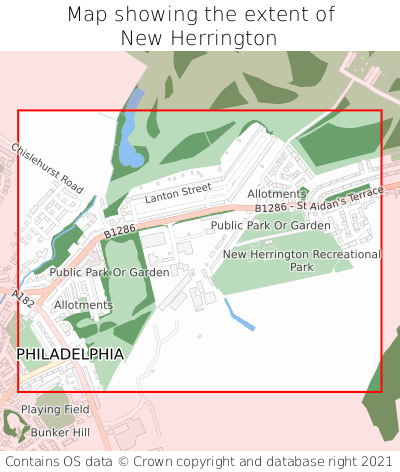 Map showing extent of New Herrington as bounding box
