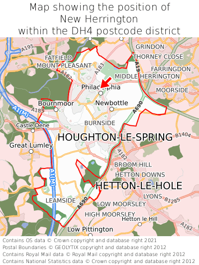 Map showing location of New Herrington within DH4