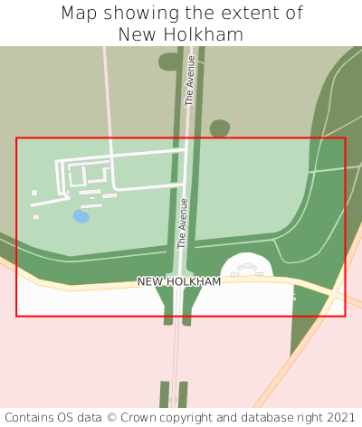 Map showing extent of New Holkham as bounding box