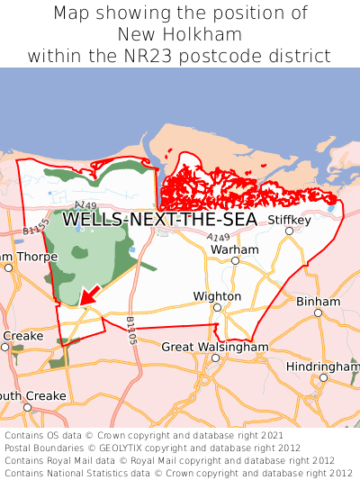 Map showing location of New Holkham within NR23