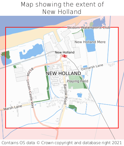 Map showing extent of New Holland as bounding box