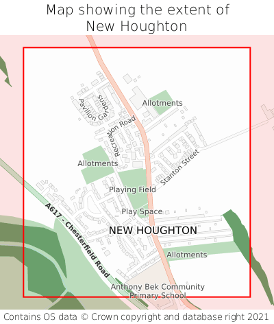 Map showing extent of New Houghton as bounding box