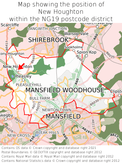 Map showing location of New Houghton within NG19