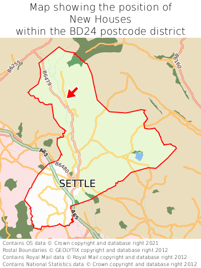 Map showing location of New Houses within BD24