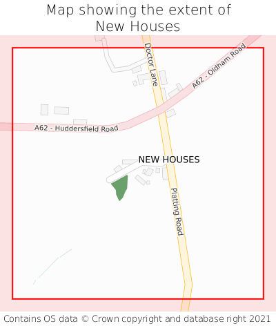 Map showing extent of New Houses as bounding box