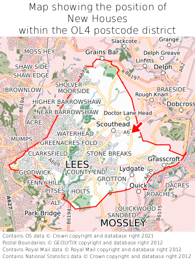 Map showing location of New Houses within OL4