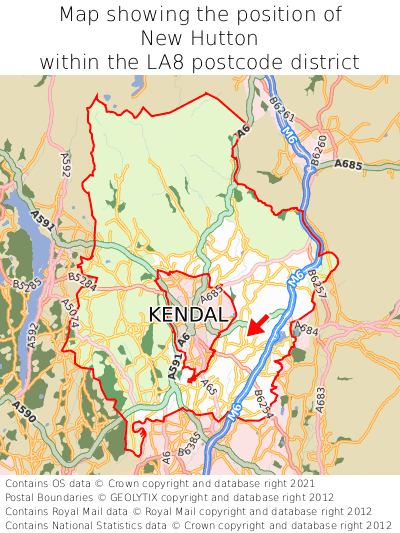 Map showing location of New Hutton within LA8