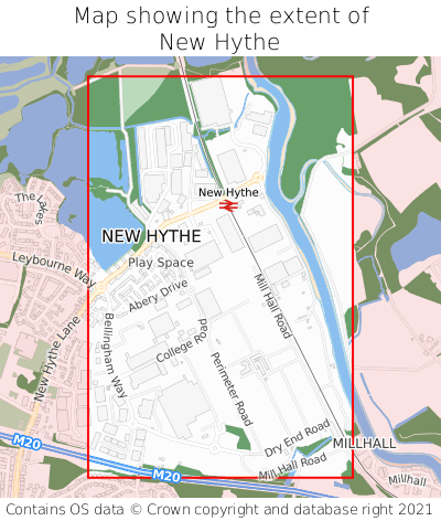 Map showing extent of New Hythe as bounding box