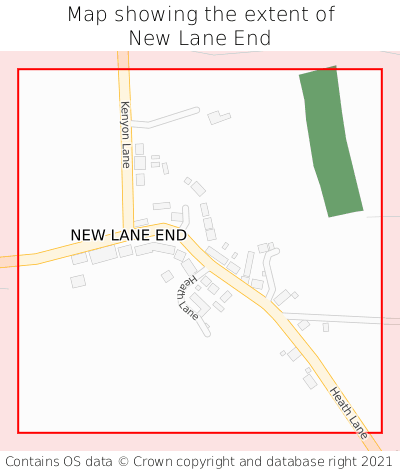 Map showing extent of New Lane End as bounding box