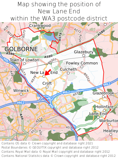 Map showing location of New Lane End within WA3