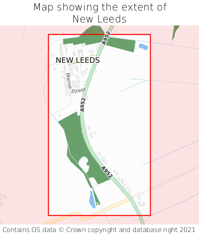 Map showing extent of New Leeds as bounding box