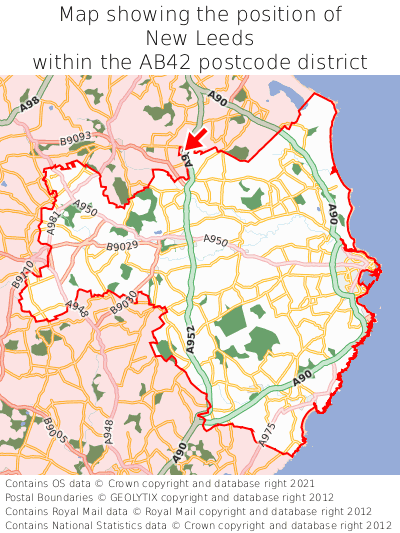 Map showing location of New Leeds within AB42