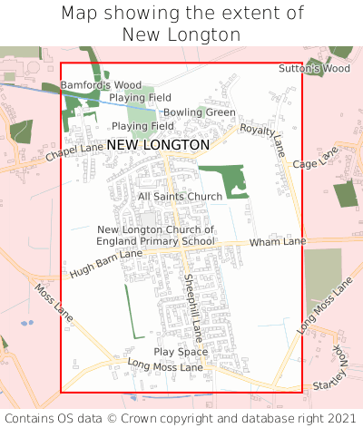 Map showing extent of New Longton as bounding box