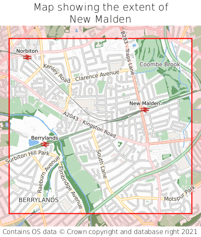 Map showing extent of New Malden as bounding box