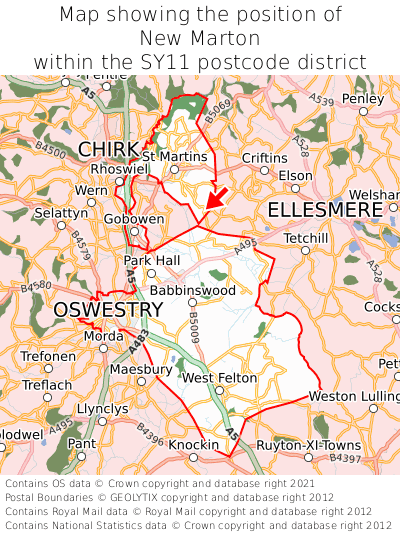 Map showing location of New Marton within SY11