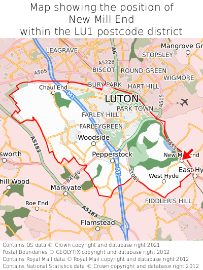 Map showing location of New Mill End within LU1