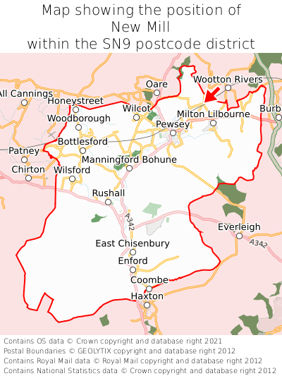 Map showing location of New Mill within SN9